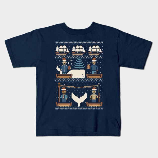 White Whale Christmas Kids T-Shirt by HandsOffMyDinosaur